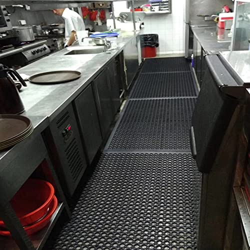 Rubber Floor Mat with Drainage Holes - Anti-Fatigue Non-Slip 83x36in