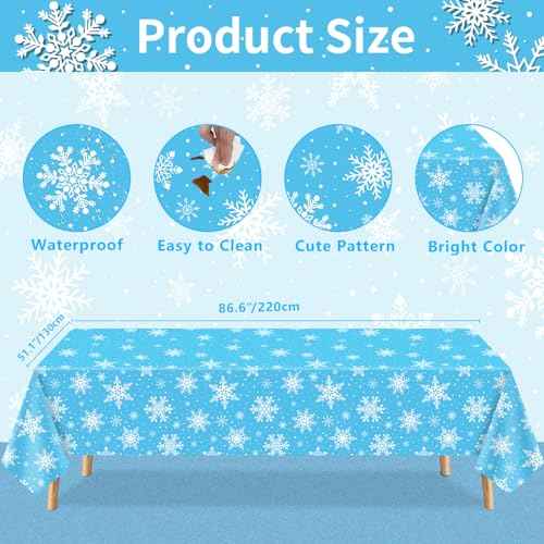 4 Pack Christmas Snowflake Tablecloth - White Plastic Table Cover for Winter Wonderland Party Decorations - Merry Christmas Supplies 86 x 51 Inch