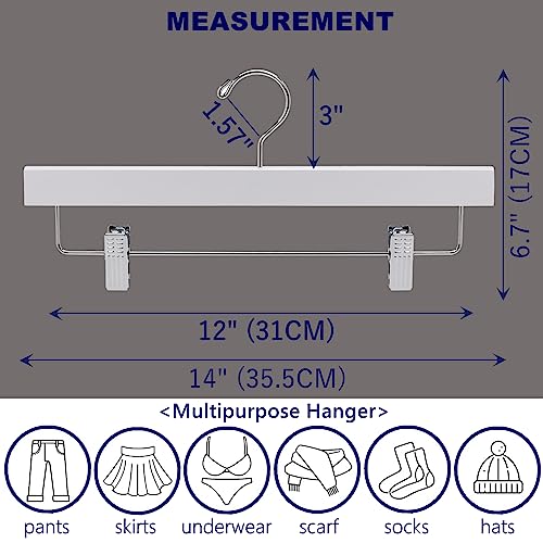 White Wooden Pants Hangers with Adjustable Clips - 24 Pack, 14 Inches, Variation of 24 / White