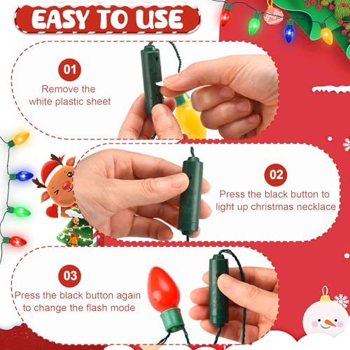 LED Light Up Necklace 9-LED Bulbs for Ugly Christmas Sweater Party Favors (3 Pack)