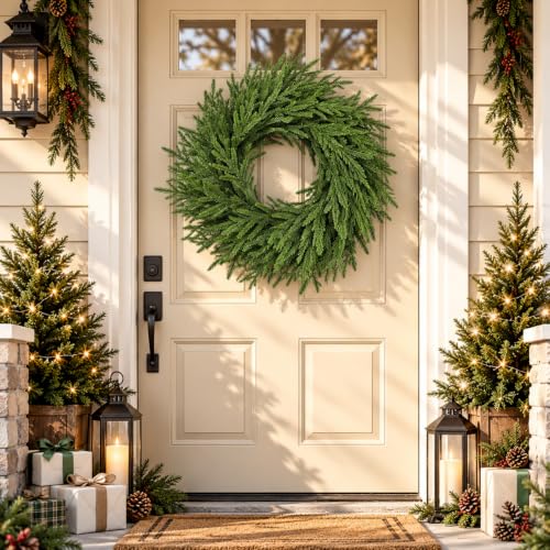 ICX 26-Inch Real Touch Norfolk Pine Wreath for Front Door Christmas Decor