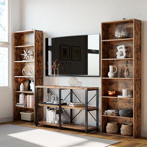 IRONCK Vintage Brown Industrial Bookshelf - 6 Shelf Floor Standing Bookcase for Home Office & Living Room