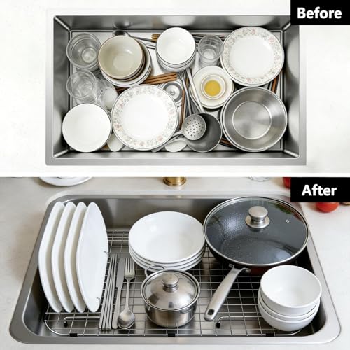 Sink Rack for Bottom of Sink 26x14 Rear Drain Stainless Steel - AWOKE Variation