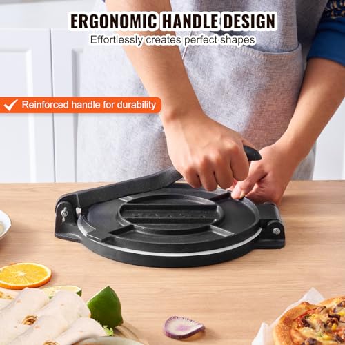 10-Inch Cast Iron Tortilla Press for Flour & Roti Making - Heavy Duty, Pre-Seasoned, Includes Parchment Paper