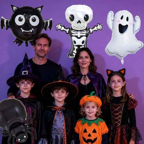 Skeletons Balloon Halloween Foil Balloons Bat Spider Ghost Balloon for Halloween Themed Party Decoration Supplies Ghost Birthday Decoration Decor Ballons Arch Kits Party Balloons Set 4pcs