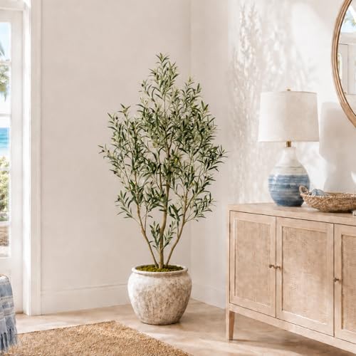 Nafresh 6ft Tall Faux Olive Tree with Lifelike Fruits & Adjustable Branches - Artificial Indoor Plant for Living Room & Entryway (Variation: 1/6ft)