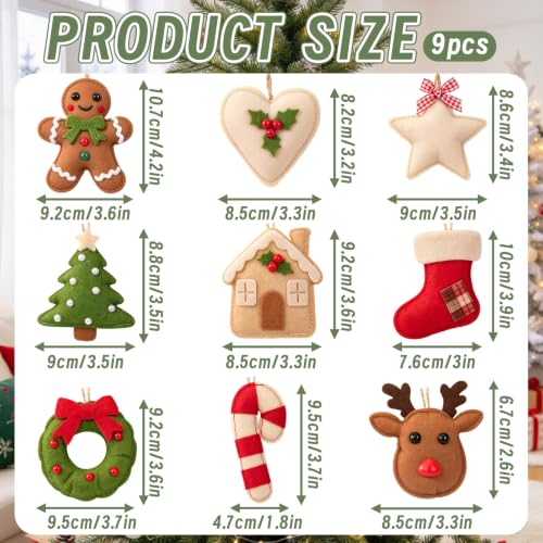 9 Pcs Handmade Reusable Felt Christmas Ornaments - Includes Gingerbread Man, Holly Heart & More (Variation: Handmade Felt Ornaments)