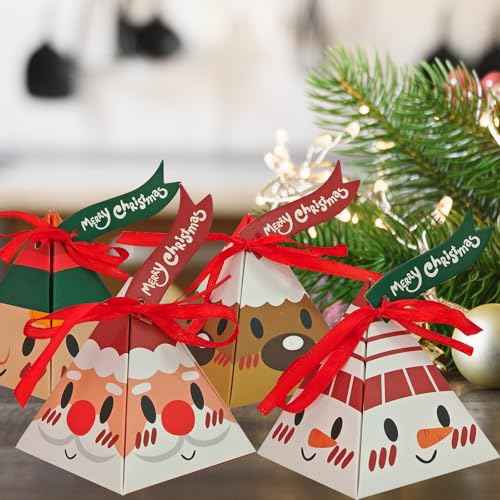 24PCS Candy Boxes, 4 Styles Treat Gift Boxes with Ribbon - Xmas Paper Boxes for Party Supplies