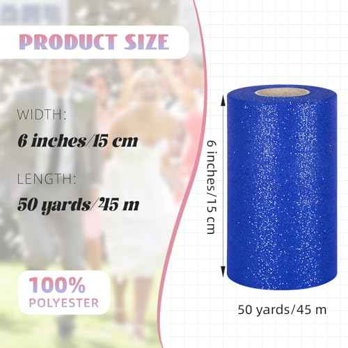 Glitter Tulle Rolls 6¡± by 50 Yards Sparkle Tulles Fabric Ribbon Sequin Tulle Netting Rolls for DIY Tutu Skirt Wedding Birthday Party Decoration (Royal Blue)