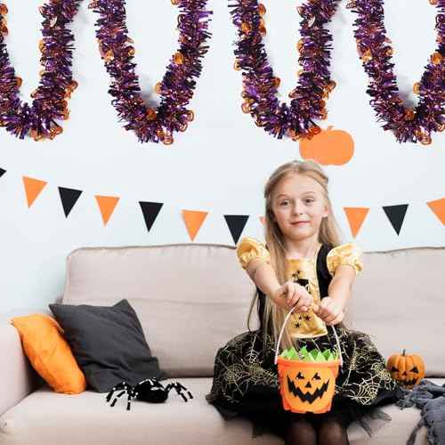 50 Feet Halloween Tinsel Garland Orange Purple Black Pumpkin Holiday Metallic Tinsel Twist Hanging Decorations for Birthday Halloween Party Supplies Indoor Outdoor Decoration (Pumpkin)