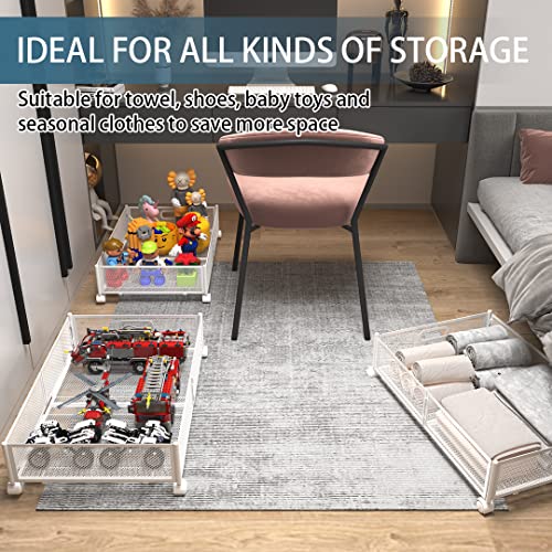 White Under Bed Storage Containers with Wheels - Foldable Closet Organizer for Clothes, Shoes & Blankets - 2 Pack