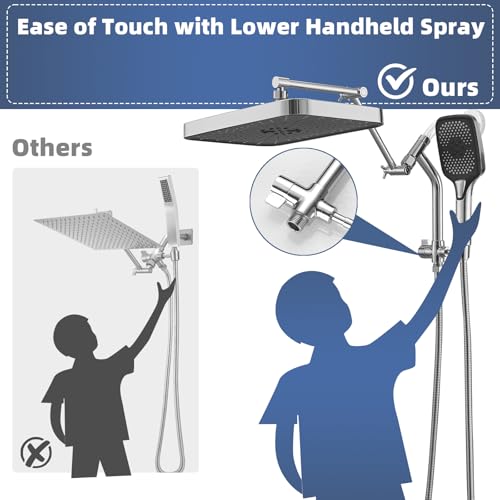 14-Inch Rain Shower Head with Handheld Spray - Polished Chrome, Low Profile Extension