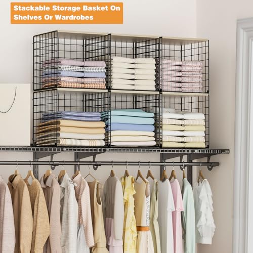 Black 3-Pack Stackable Closet Organizers with Wooden Tops – Clothes & Home Storage Bins