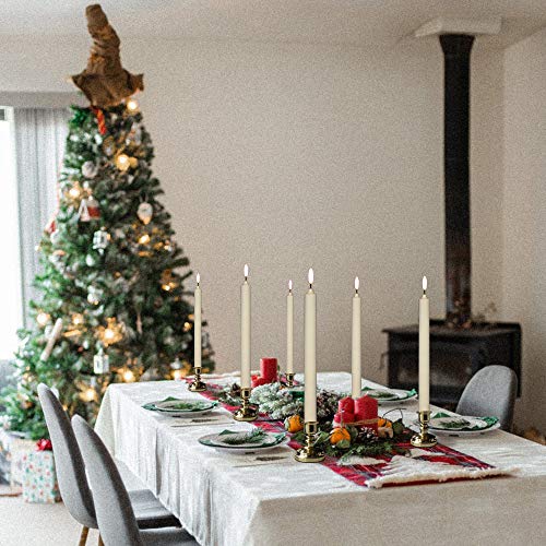 Wondise 10" Flameless Window Candles with Timer & Remote, Ivory Gold Holder—6 Pack