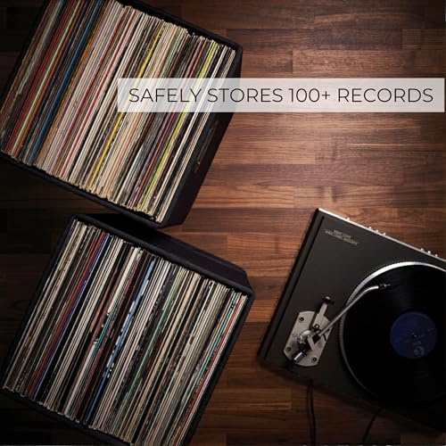 Black Vinyl Record Storage Box Set of 2 - LP Holder for 100+ Albums