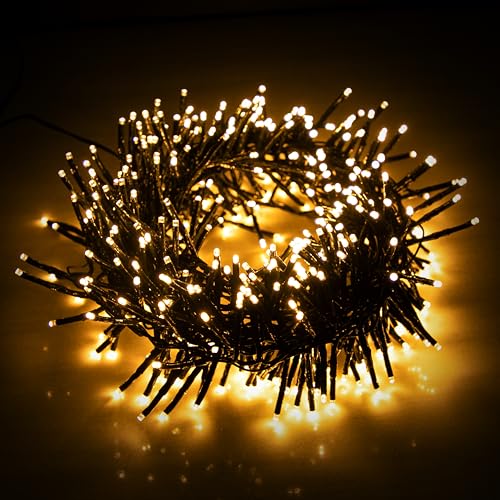 EcoNour 19.6 Ft 480 LED Warm White Cluster Lights - 8 Modes, IP44 Waterproof