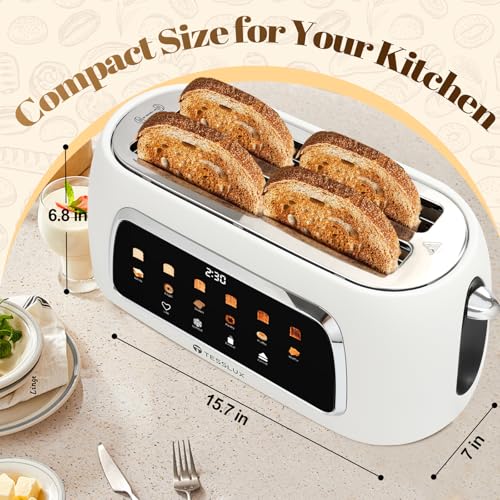 Tesslux 4-Slice Touchscreen Toaster - Wide Slot, 1300W, White - Variation