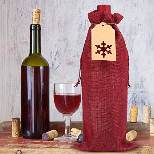 DIYASY Burlap Wine Gift Bags 12 Pcs with 24 Snowflake Tags & Jute Twine – Christmas Gift Wrapping