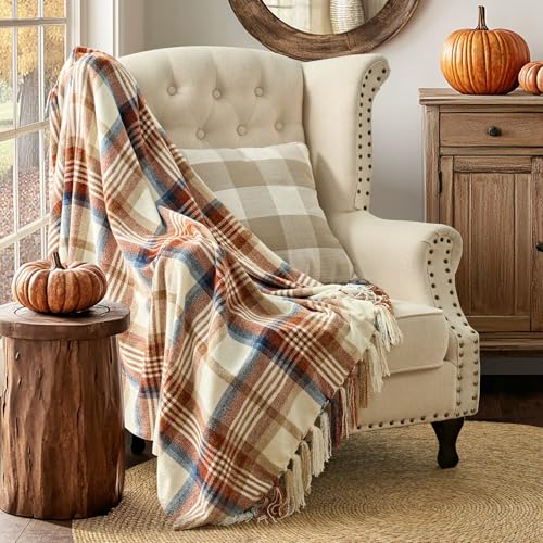EverGrace Plaid Chenille Fall Throw Blanket, 50"x60", Harvest