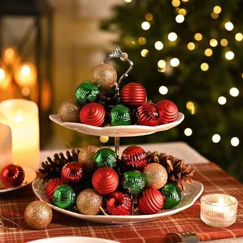 Valery Madelyn 1.6" Small Christmas Ornaments Tree Decorations Set for Fall Halloween, 24ct Red Green Gold Shatterproof Ball Hanging Ornament Bulk for Xmas Holiday Party Decor