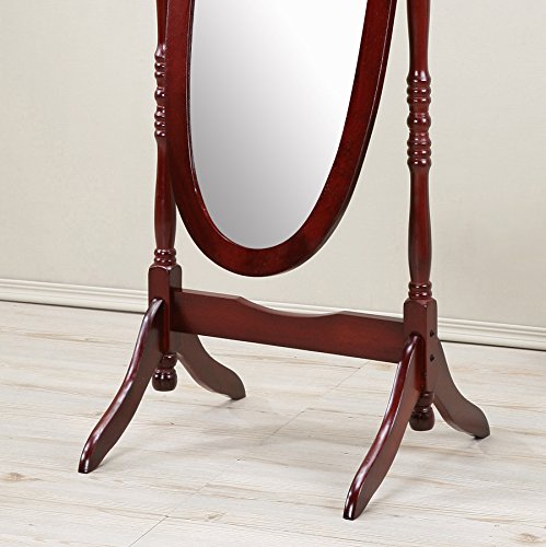 Roundhill Furniture Queen Anne Style Cheval Mirror Cherry Finish - Full-Length Floor Mirror, Tilt & Sturdy Wood Frame