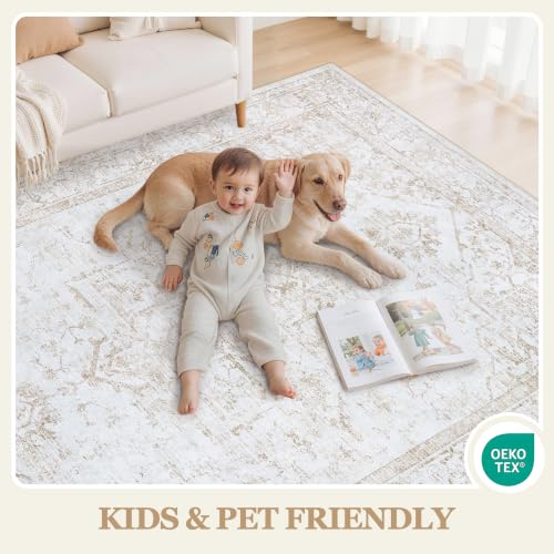 Area Rug 6x9 Living Room Washable Beige Non-Slip Rugs