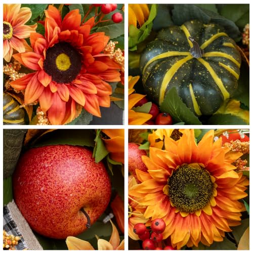 Peony Fall Wreath for Front Door 24 Inch Autumn Rustic Sunflower Decor