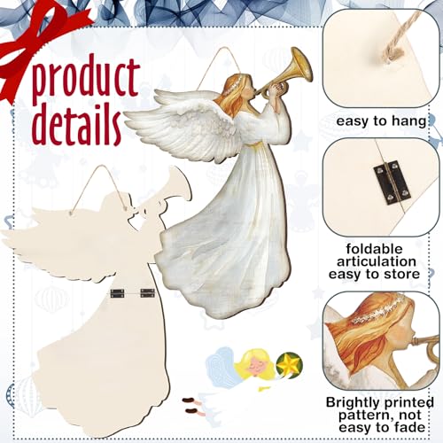 Retro Christmas Hanging Angel Wooden Sign Set - Outdoor Holiday Decor