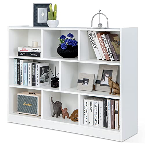 White 8-Cube Bookcase with Open Shelves - Freestanding 3-Tier Storage
