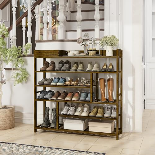 Dark Brown Bamboo Shoe Rack for Front Door Entrance - Large Capacity Organizer