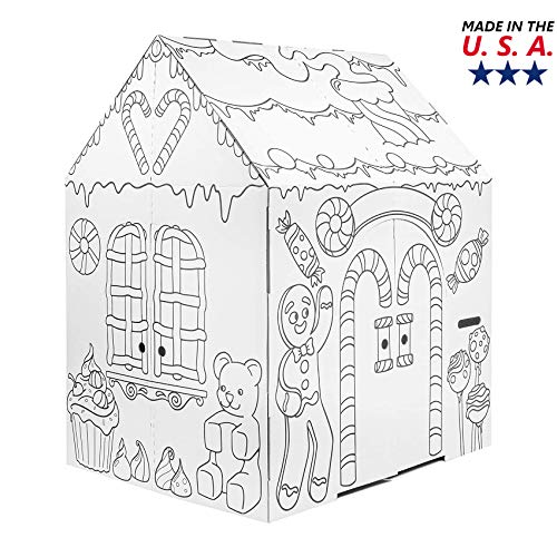 Easy Playhouse Cardboard Gingerbread House Kids Fort Art & Craft Kit - Personalized Holiday Playhouse