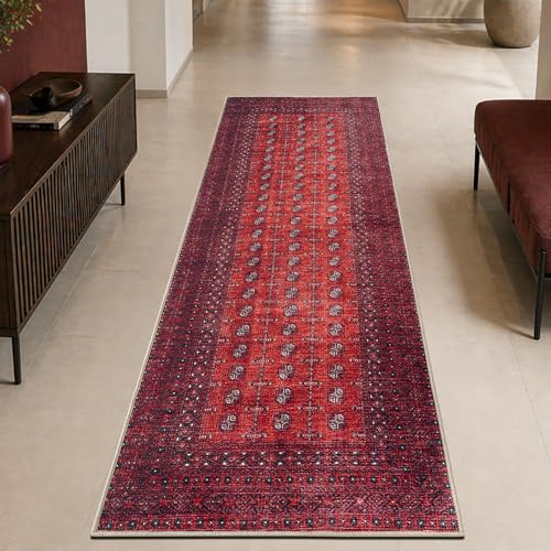 Keen Home Design 2'6'' x 7' Vintage Washable Runner Rug Non-Slip Low Pile Burgundy