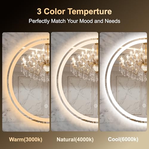 28 Inch LED Bathroom Mirror with Lights | 3 Light Modes, Dimmable, Defogging, Wall Mount