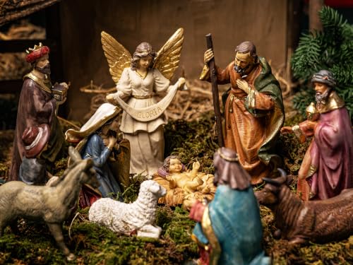 13-Piece Christmas Nativity Scene Set with Lighted Stable - Hand-Painted Religious Holiday Decor
