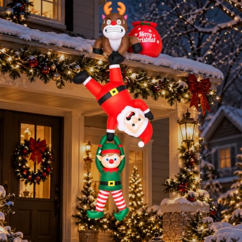 8FT Inflatable Santa and Reindeer Outdoor Christmas Decoration with LED Lights