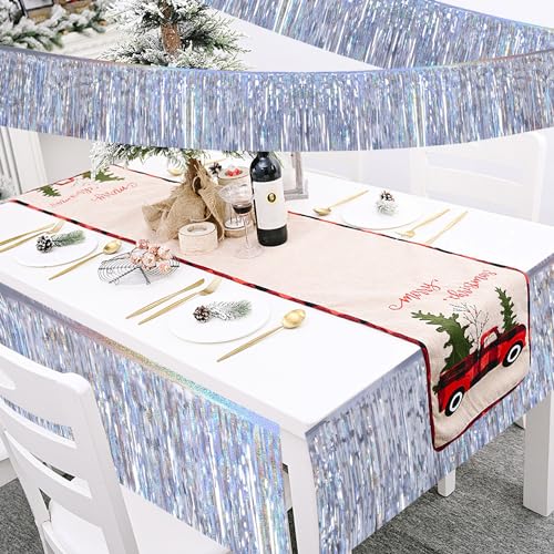 Laser Silver 4Pack Foil Fringe Streamers 48ft Table Skirt Garland for Weddings & Parties (YUKL - Laser Silver)