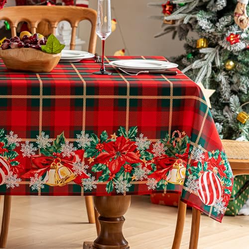 Joyfol Day 78" x 54" Christmas Buffalo Plaid Tablecloth - Red/Green, Stain-Resistant
