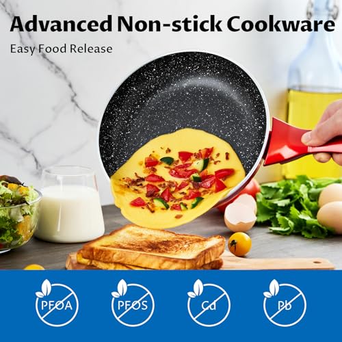 BEZIA 10-Piece Non-Stick Cookware Set - Red, Induction Compatible