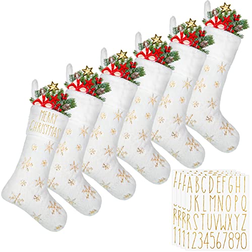 6 Pack Christmas Burlap Stockings 18 Inch White Gold Holiday Decor
