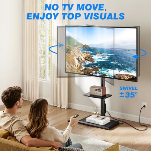 Rfiver Swivel Floor TV Stand with Power Outlet - Black, Height Adjustable, Fits 32-65 Inch TVs