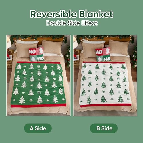 Snuggle Sac Christmas Throw Blanket 50x60in Green Tree - Ultra Soft Reversible Cozy Blanket