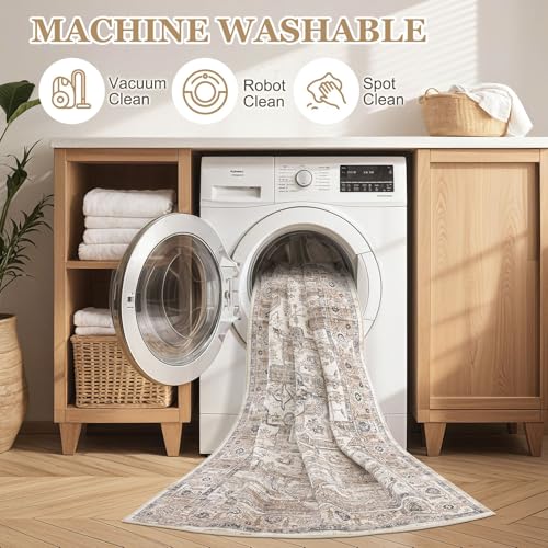 8x10 Washable Vintage Tea Brown Area Rug for Living Room - Non Slip, Easy Clean
