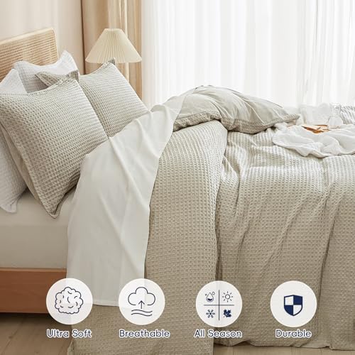 King Linen Waffle Duvet Cover Set - Ultra Soft & Breathable, 104x90, No Comforter