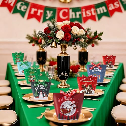 24PCS Christmas Treat Boxes with Ribbons - Festive Holiday Gift Packaging