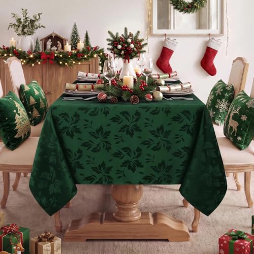 Romanstile Christmas Jacquard Rectangle Tablecloth 60 x 144 Inch Dark Green Flower - Holiday Decor