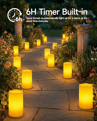 Homemory 6x12 Outdoor Waterproof Flameless Candle with Auto 6H Timer - Extra Large Weatherproof Patio Decor