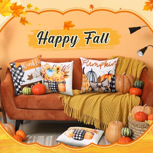 Preboun Halloween Pillow Covers Bulk 18 x 18 Inch Set of 12 Fall Holiday Seasonal Thanksgiving Ghost Pumpkin Pillow Cover Trick or Treat Horror Maple Spider Bat Christmas Cushion Case for Home Decor