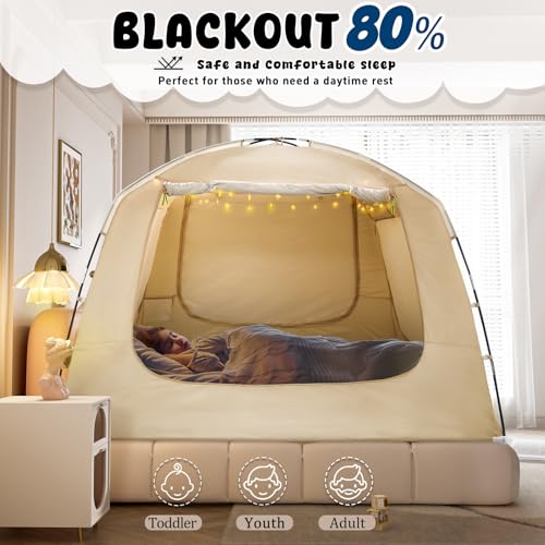 Queen Bed Tent Canopy for Adults & Kids Blackout Sleep Tent - Khaki