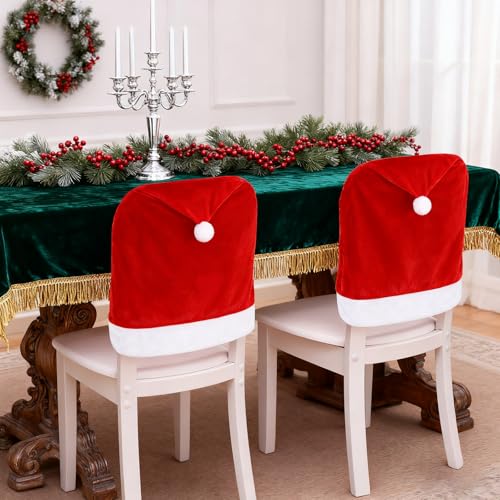 6Pcs Christmas Chair Covers 19.6 x 23.6 in Santa Hat Style for Indoor Dining - YILEGSYO