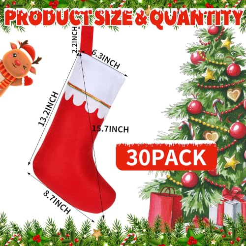 Amazing Time 30 Pcs Red Christmas Stockings with White Cuff & Gold Trim - Holiday Decor
